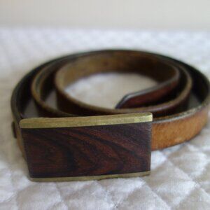 Vtg SKY WEST Albuquerque New Mexico Wood Inlay Brass Belt Buckle
